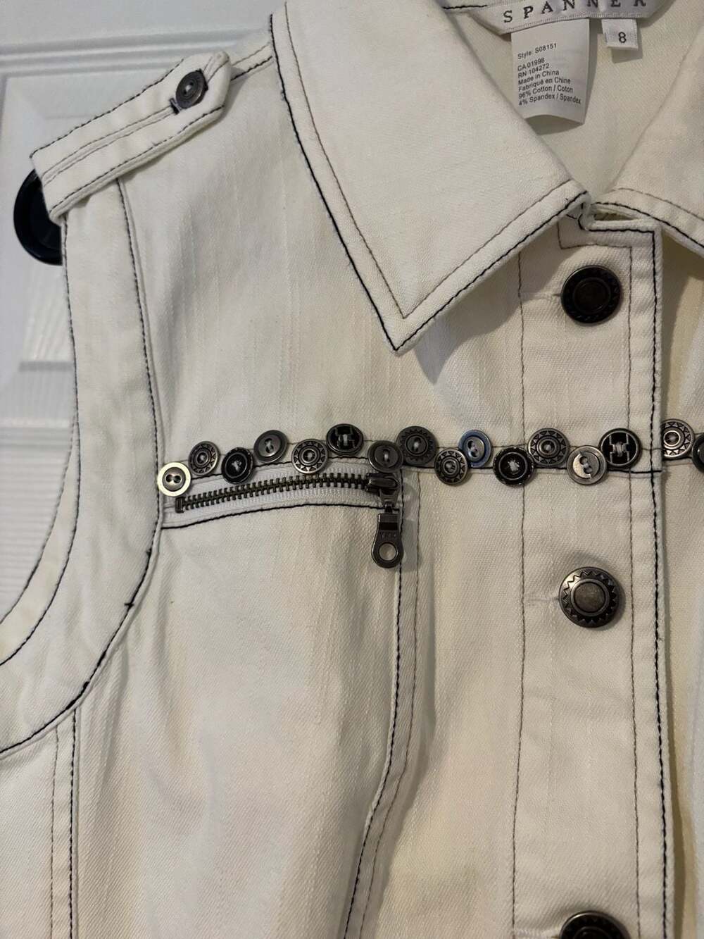 Spanner White Denim Vest with Studded Detail, Size 8 - Picture 4 of 10